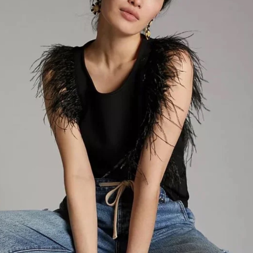 Anthropologie Eva Franco Romana Feathered Boho Classy Chic Modern Art Farm Top